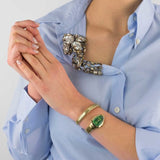 Just Cavalli Serpente Metallica Green Dial Gold Steel Strap Watch for Women - JC1L208M0045