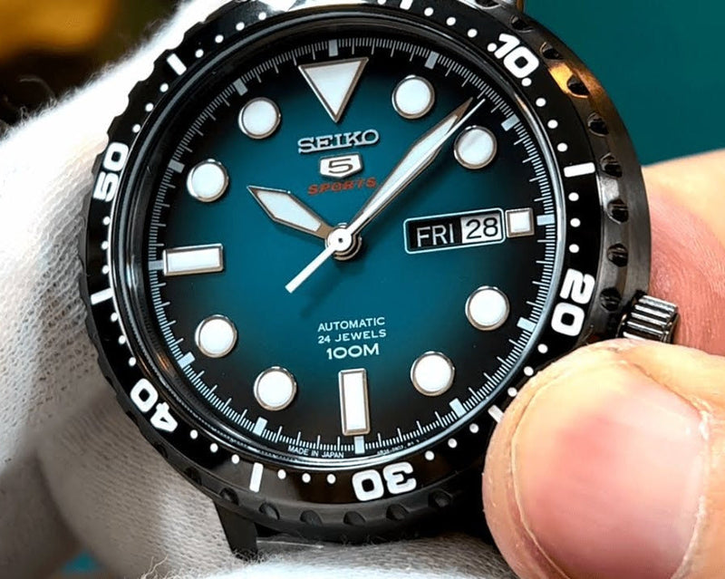 Seiko 5 Sports Automatic Turquoise Dial Grey Steel Strap Watch for Men - SRPC65J1 Buy Now By Seiko