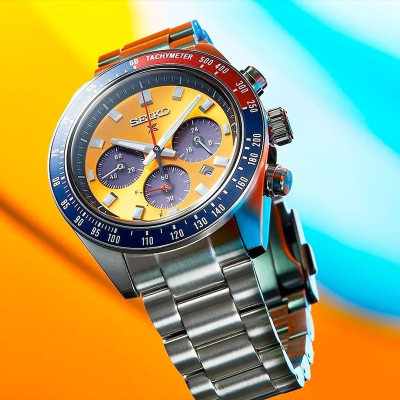 Seiko Prospex Solar Chronograph 1969 Re-interpretation Orange Dial Silver Steel Strap Watch for Men - SSC947 Buy Now By Seiko