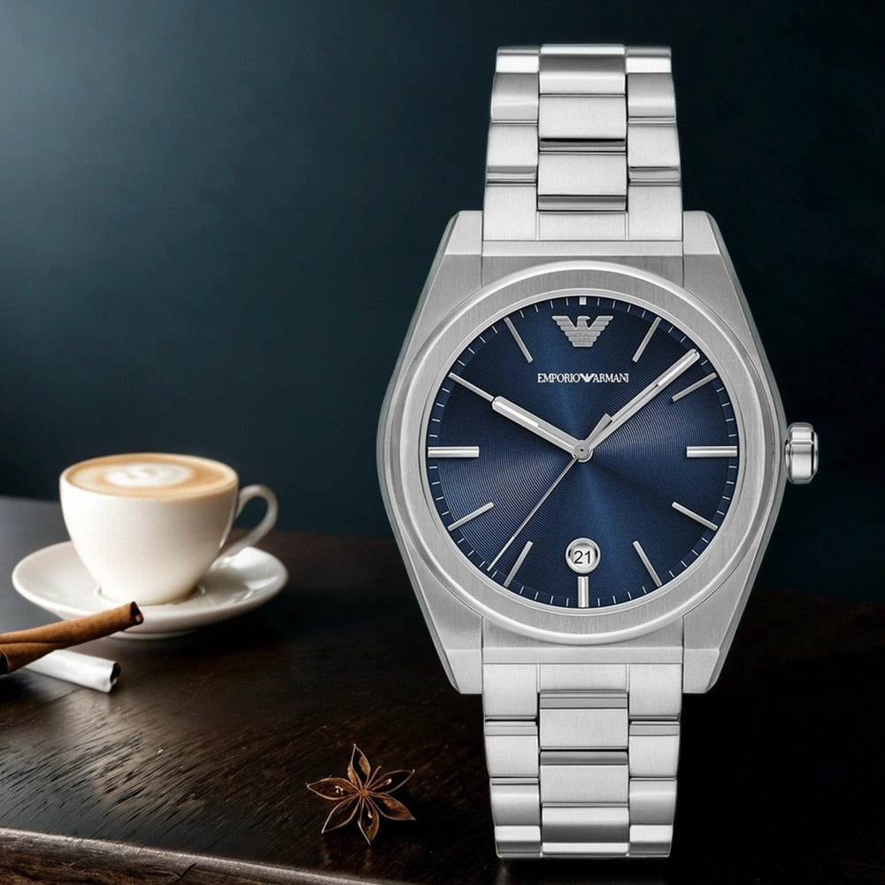 Emporio Armani Frederico Analog Blue Dial Silver Steel Strap Watch for Men - AR11620