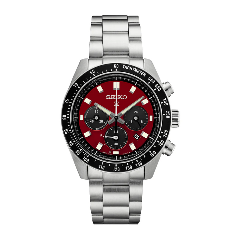 Seiko Prospex US Special Edition Speedtimer Solar Chronograph Red Dial Silver Steel Strap Watch for Men - SSC927 Buy Now By Seiko