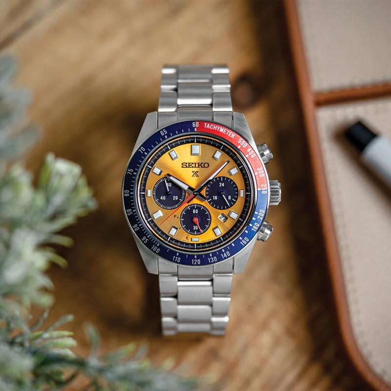 Seiko Prospex Solar Chronograph 1969 Re-interpretation Orange Dial Silver Steel Strap Watch for Men - SSC947 Buy Now By Seiko