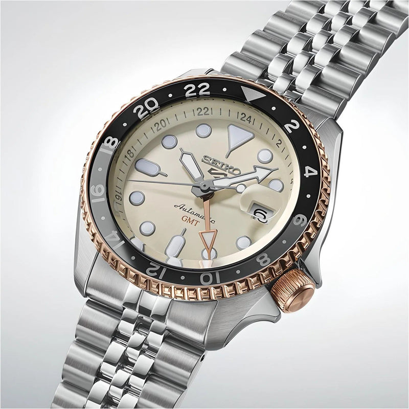 Seiko 5 GMT Sport Asia Exclusive Limited Edition Off White Dial Silver Steel Strap Watch for Men - SSK046K1 Buy Now By Seiko