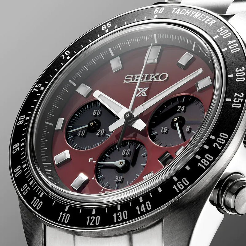 Seiko Prospex US Special Edition Speedtimer Solar Chronograph Red Dial Silver Steel Strap Watch for Men - SSC927 Buy Now By Seiko
