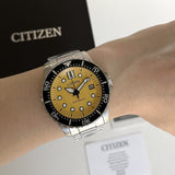 Citizen Mechanical Automatic Yellow Dial Silver Steel Strap Watch for Men - NJ0170-83Z