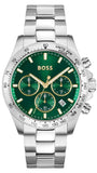Hugo Boss Hero Chronograph Green Dial Silver Steel Strap Watch for Men - 1514217