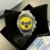 Seiko Prospex Speedtimer Solar Chronograph Yellow Dial Silver Steel Strap Watch for Men - SSC929