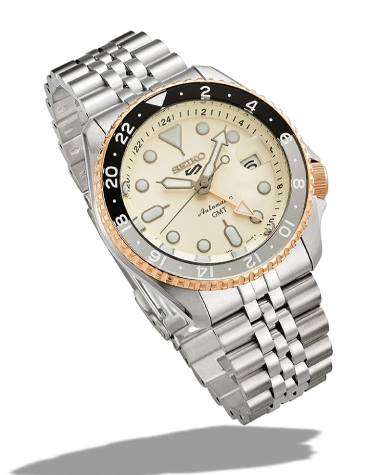 Seiko 5 GMT Sport Asia Exclusive Limited Edition Off White Dial Silver Steel Strap Watch for Men - SSK046K1 Buy Now By Seiko