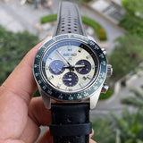 Seiko Prospex Speedtimer Solar Chronograph Ivory Dial Black Leather Strap Watch for Men - SSC943 Buy Now By Seiko