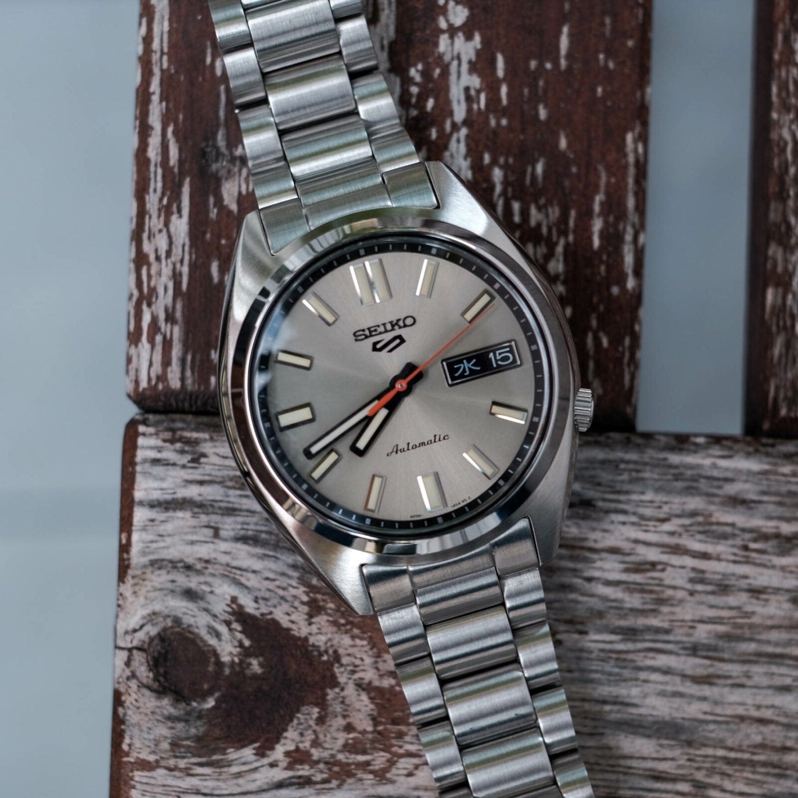 Seiko 5 Sports SNXS Series Automatic Beige Dial Silver Steel Strap Watch for Men - SRPK91K1