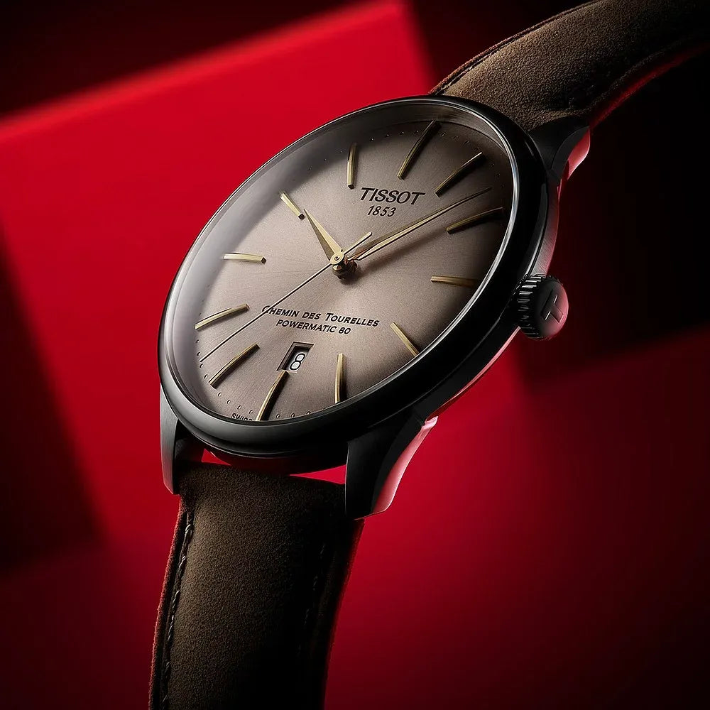 Tissot Chemin des Tourelles Automatic Powermatic 80 Ivory Dial Green Leather Strap Watch for Men - T139.407.16.261.00