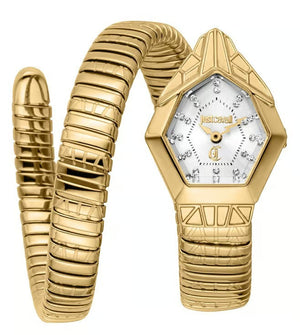 Just Cavalli Ornato Snake White Dial Gold Steel Strap Watch for Women - JC1L303M0025