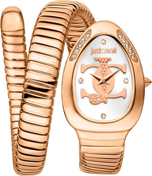 Just Cavalli Glam Evo 5 Silver Dial Rose Gold Steel Strap Watch for Women - JC1L227M0055