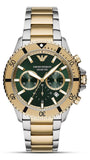 Emporio Armani Sea Explorer Chronograph Green Dial Two Tone Steel Strap Watch for Men - AR11586