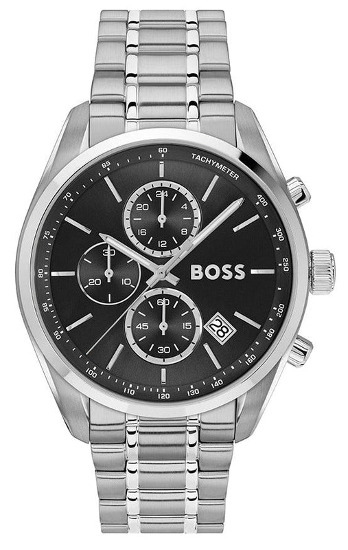 Hugo Boss Grand Prix Chronograph Black Dial Silver Steel Strap Watch for Men - 1514251
