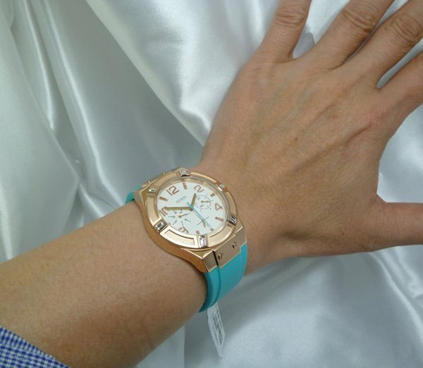 Guess Jet Setter White Dial Turquoise Silicone Strap Watch For Women - W0564L3 Buy Now By Guess