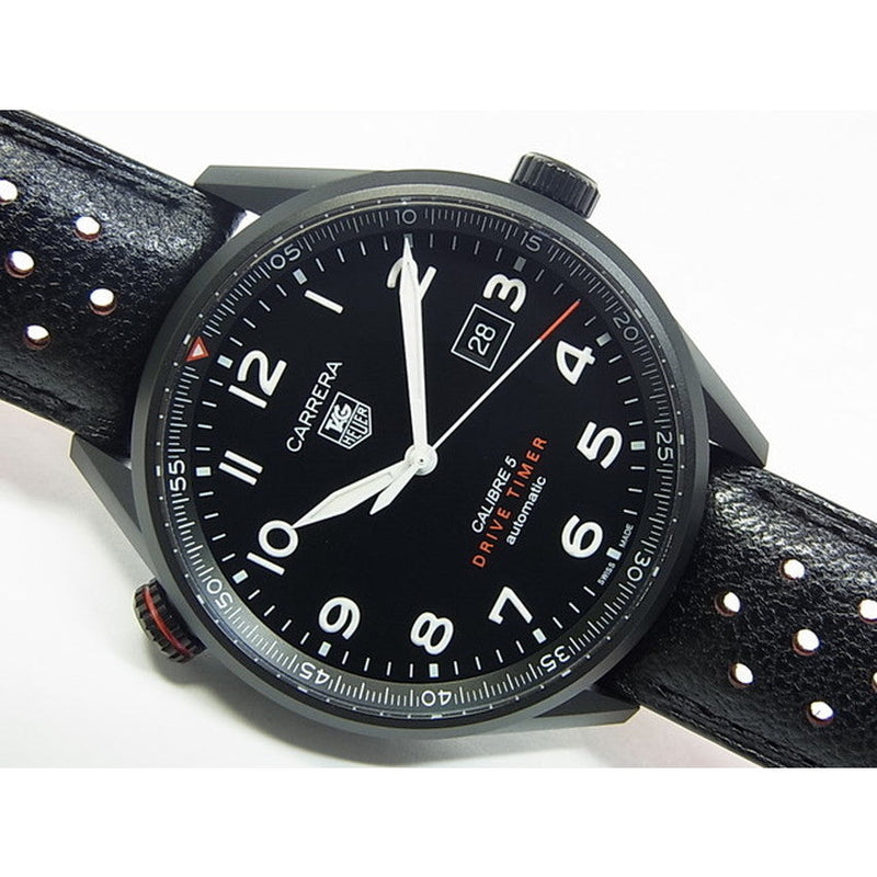 Tag Heuer Carrera Calibre 5 Drive Timer Black Dial Black Leather Strap Watch for Men - WAR2A80.FC6337 Buy Now By Tag Heuer