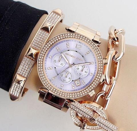 Michael Kors Parker Purple Dial Rose Gold Steel Strap Watch for Women - MK6169 Buy Now By Michael Kors