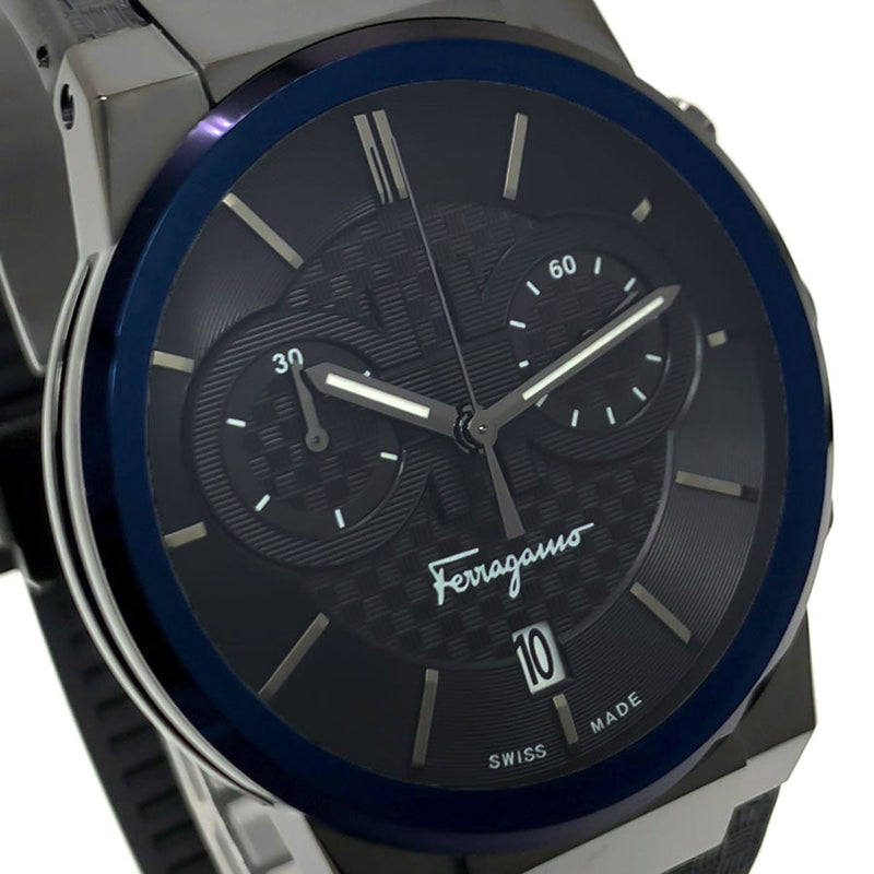 Shop Salvatore Ferragamo Sapphire Chrono Black Dial Black Rubber Strap Watch for Men - SFME00621 in USA