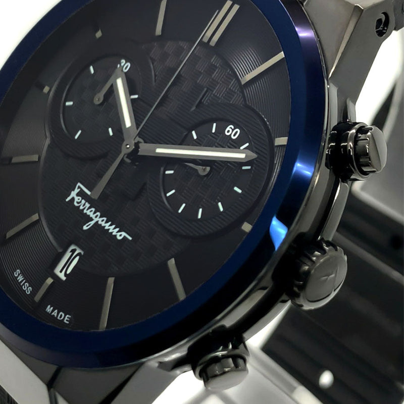 Shop Salvatore Ferragamo Sapphire Chrono Black Dial Black Rubber Strap Watch for Men - SFME00621 in USA
