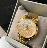 Shop Guess Crush Gold Dial Gold Steel Strap Watch For Women - GW0020L2 in USA