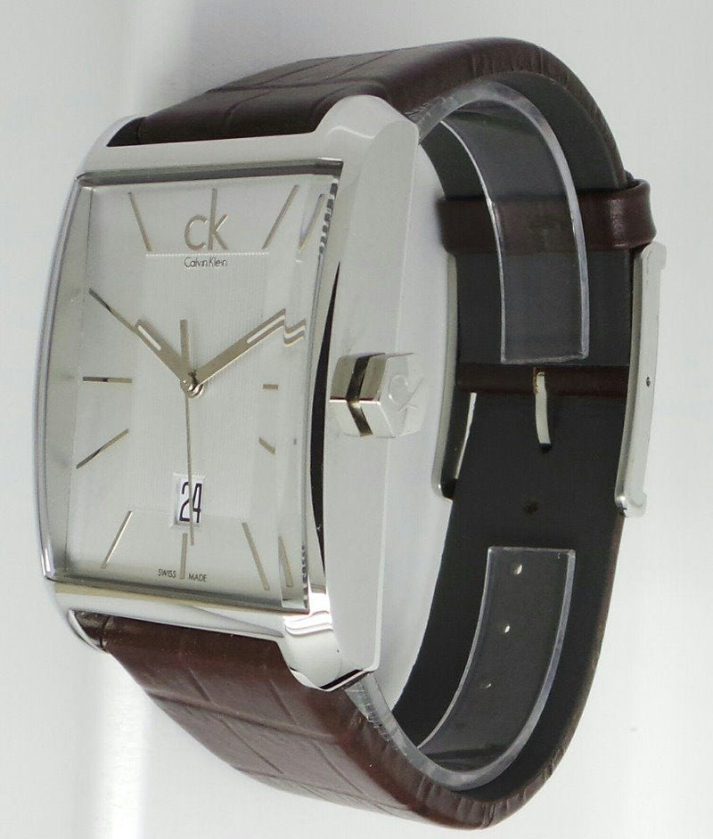 Shop Calvin Klein Window Silver Dial Brown Leather Strap Watch for Men - K2M21126 in USA