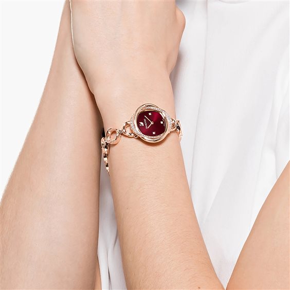 Shop Swarovski Crystal Flower Red Dial Rose Gold Steel Strap Watch for Women - 5552783 in USA