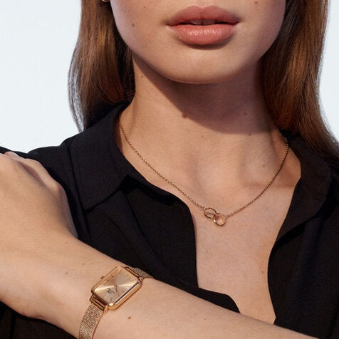 Daniel Wellington Quadro Unitone Rose Gold Dial Rose Gold Mesh Strap Watch For Women - DW00100484 Buy Now By Daniel Wellington