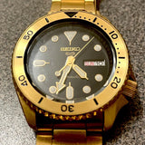 Seiko 5 Sports Automatic Black Dial Gold Steel Strap Watch For Men - SRPK18