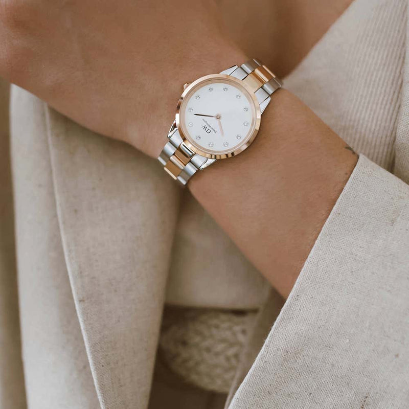 Daniel Wellington Iconic Link White Dial Two Tone Steel Strap Watch For Women - DW00100359 Buy Now By Daniel Wellington