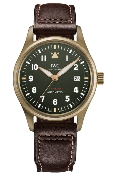 Shop IWC Pilot's Watch Automatic Spitfire Green Dial Brown Leather Strap Watch for Men - IW326802 in USA