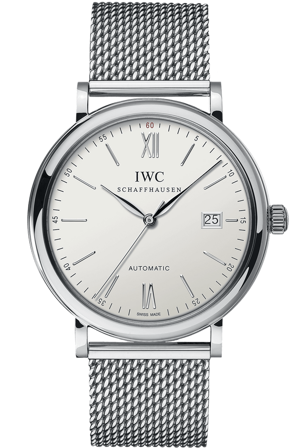 Shop IWC Portofino Automatic White Dial Silver Mesh Bracelet Watch for Men - IW356505 in USA