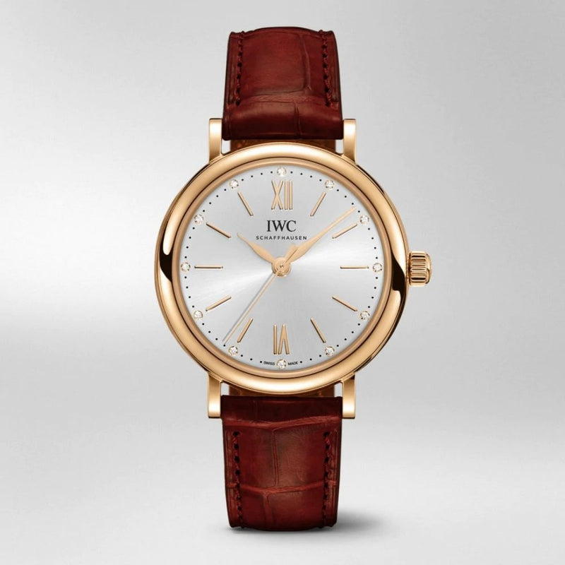 Shop IWC Portofino Automatic Silver Dial Red Leather Strap Watch for Women - IW357401 in USA
