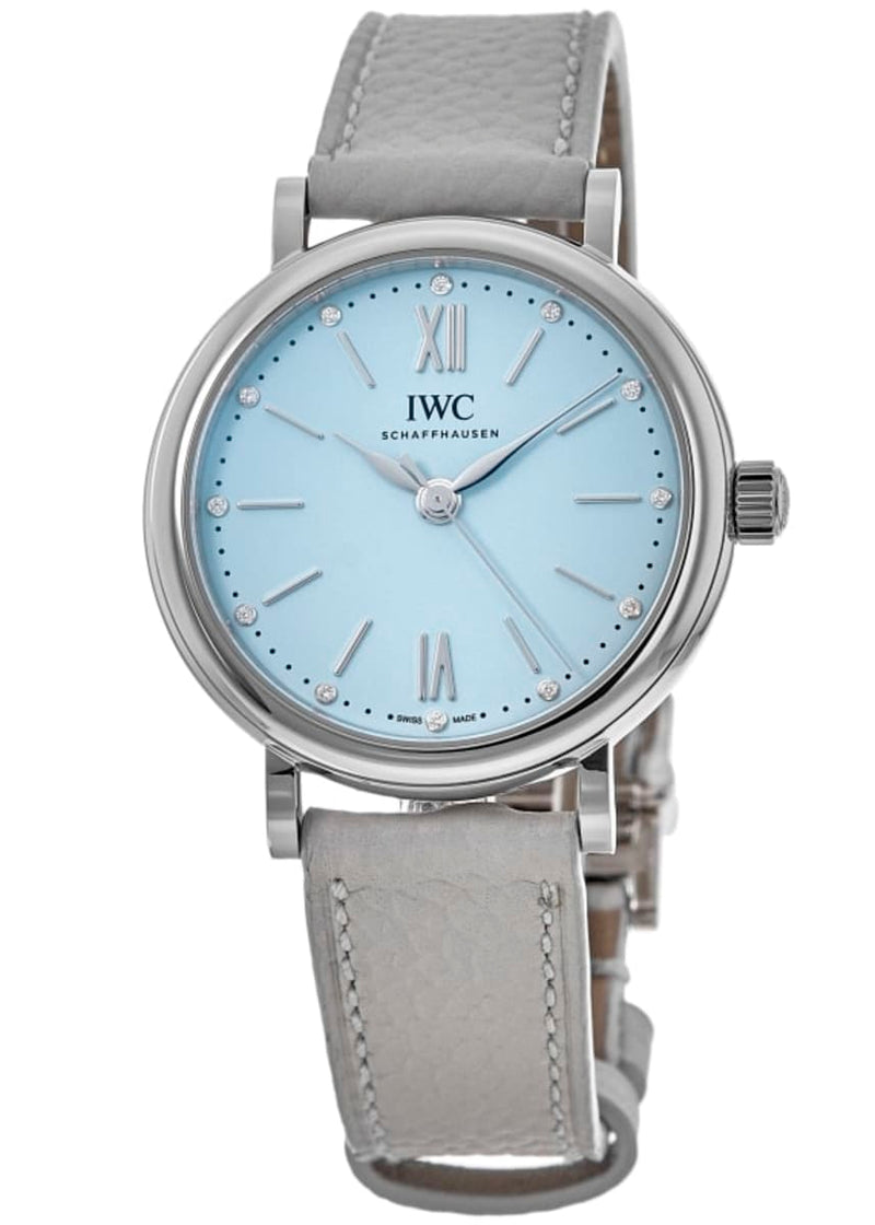 Shop IWC Portofino Automatic Blue Dial Blue Leather Strap Watch for Women - IW357416 in USA
