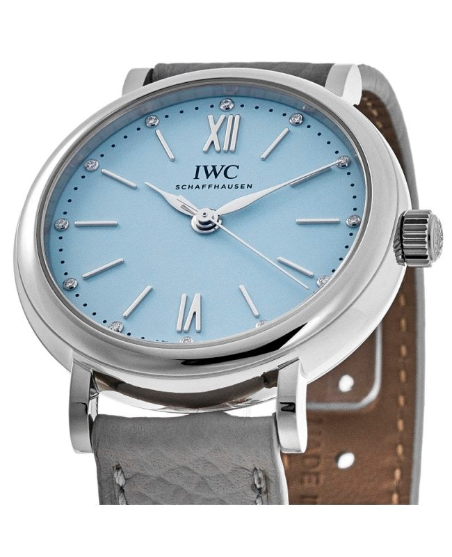 Shop IWC Portofino Automatic Blue Dial Blue Leather Strap Watch for Women - IW357416 in USA