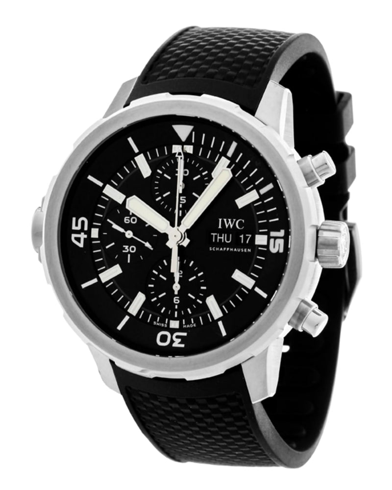 Shop IWC Aquatimer Chronograph Black Dial Black Leather Strap Watch for Men - IW376803 in USA