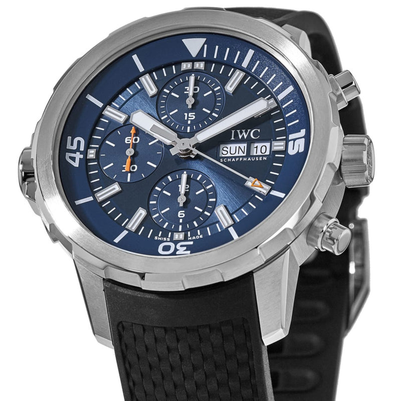 Shop IWC Aquatimer Automatic Chronograph 44mm Blue Dial Black Rubber Strap Watch for Men - IW376805 in USA