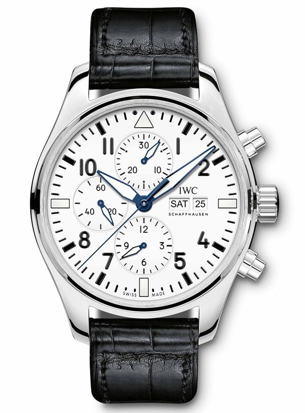 Shop IWC Pilot’s Watch Chronograph Edition “150 Years” White Dial Black Leather Strap Watch for Men - IW377725 in USA