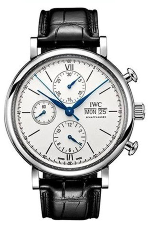 Shop IWC Portofino Chronograph White Dial Black Leather Strap Watch for Men - IW391024 in USA
