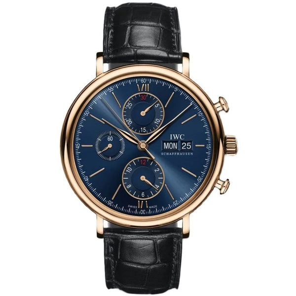 Shop IWC Portofino Chronograph Blue Dial Black Leather Strap Watch for Men - IW391035 in USA