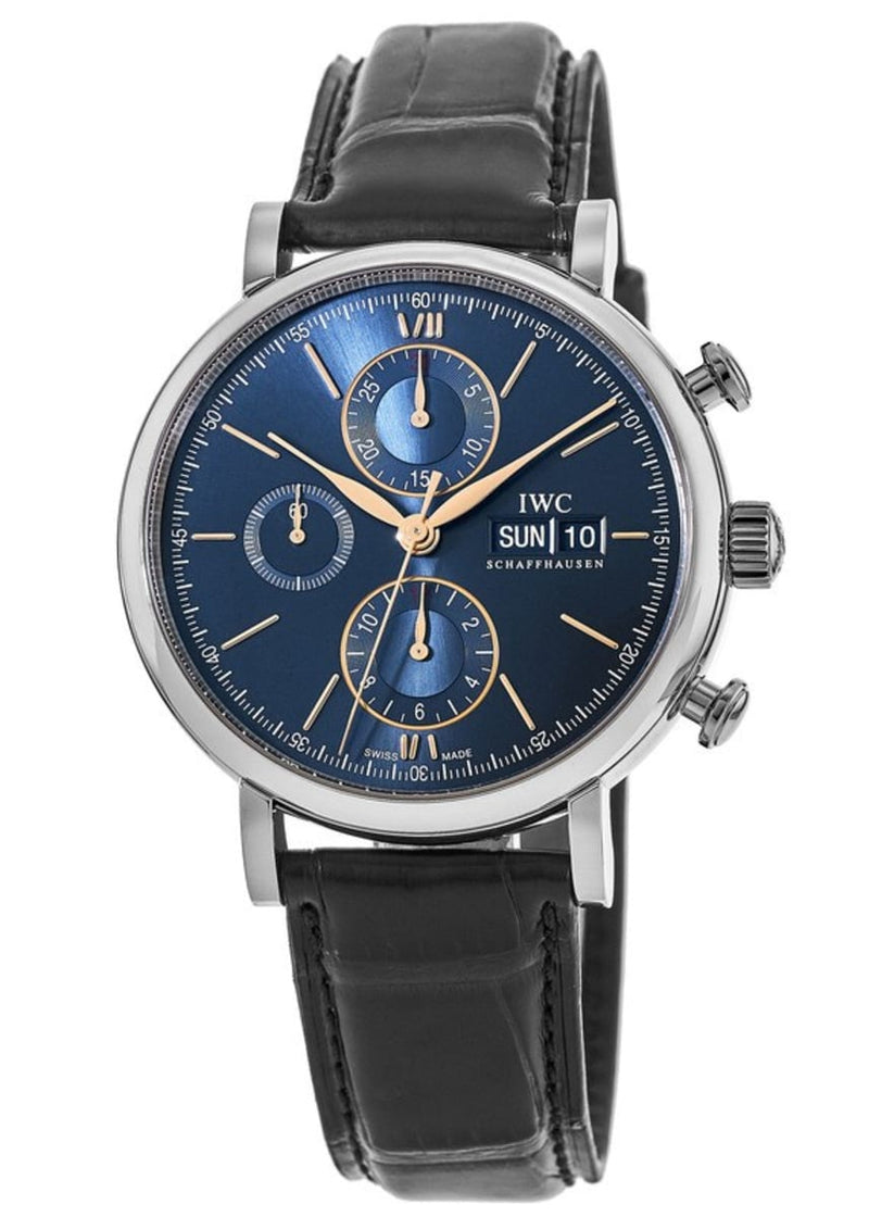 IWC Portofino Chronograph Blue Dial Black Leather Strap Watch for Men - IW391036 Buy Now By IWC
