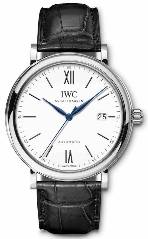 Shop IWC Portofino Automatic '150 Years' Edition Automatic White Dial Black Leather Strap Watch for Men - IW356519 in USA