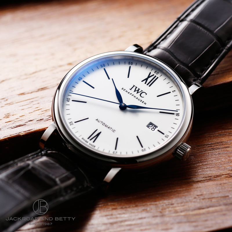 Shop IWC Portofino Automatic '150 Years' Edition Automatic White Dial Black Leather Strap Watch for Men - IW356519 in USA