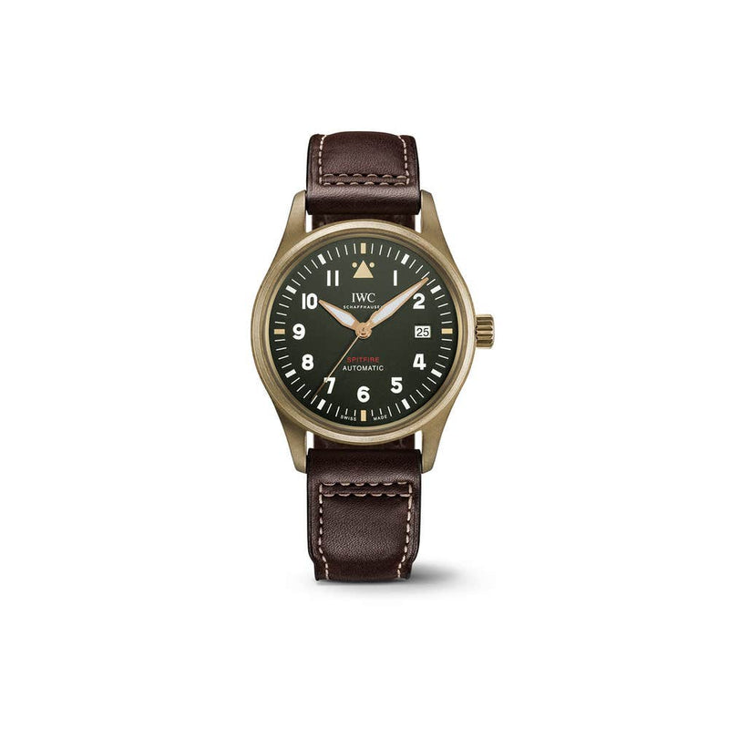 Shop IWC Pilot's Watch Automatic Spitfire Green Dial Brown Leather Strap Watch for Men - IW326802 in USA