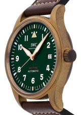 Shop IWC Pilot's Watch Automatic Spitfire Green Dial Brown Leather Strap Watch for Men - IW326802 in USA
