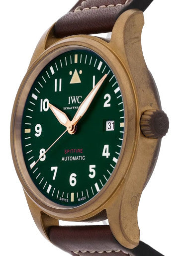 Shop IWC Pilot's Watch Automatic Spitfire Green Dial Brown Leather Strap Watch for Men - IW326802 in USA