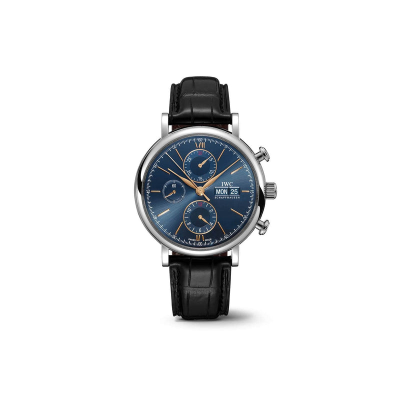 IWC Portofino Chronograph Blue Dial Black Leather Strap Watch for Men - IW391036 Buy Now By IWC