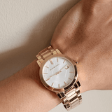 Burberry The City White Dial Rose Gold Steel Strap Watch for Women - BU9004