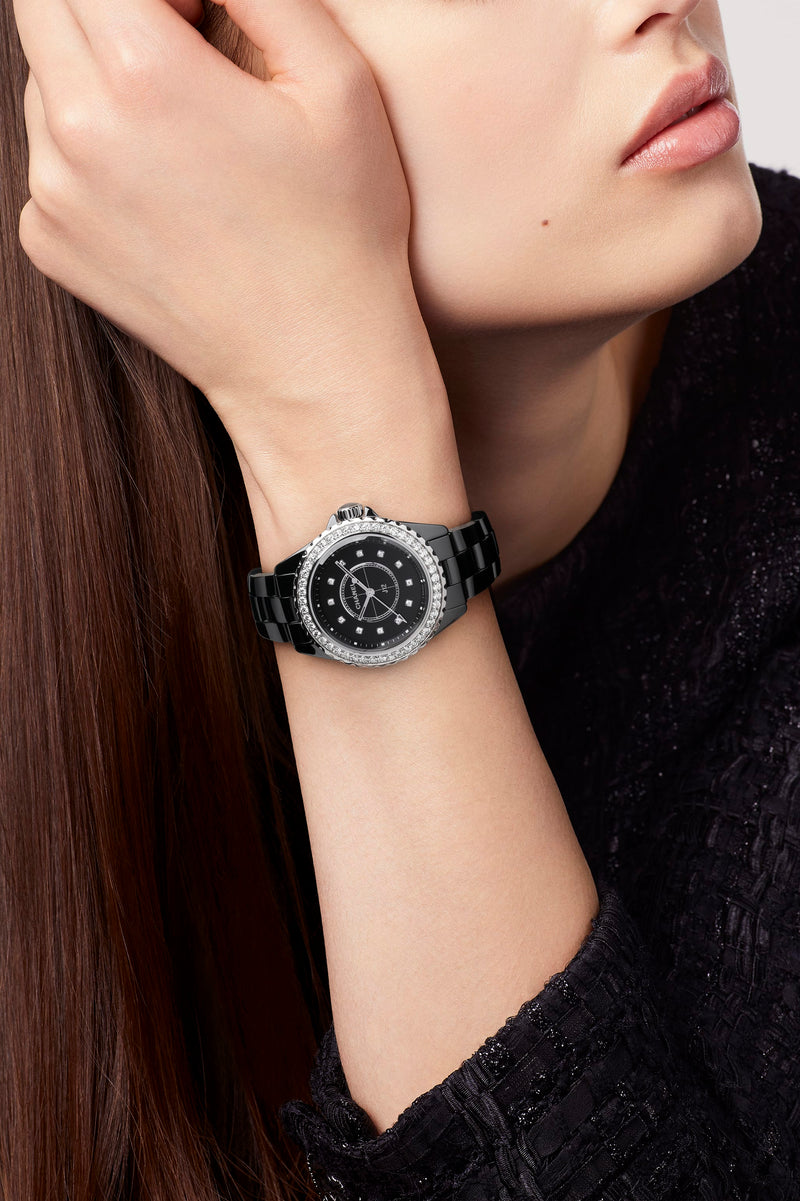 Chanel J12 Quartz Diamond Black Dial Black Steel Strap Watch for Women - J12 H6419