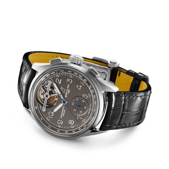 Breitling Premier B21 Chronograph Tourbillion 42 Gaston Breitling Grey Dial Black Leather Strap Watch for Men - JB2120A61B1P1